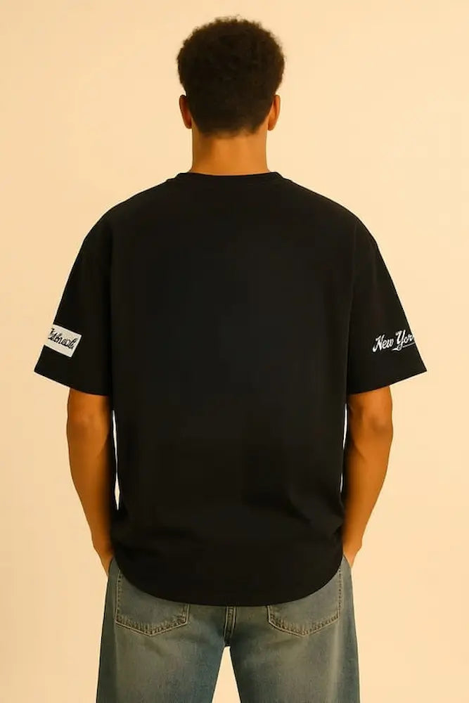 Men Printed Round Neck Cotton Blend Black T-Shirt